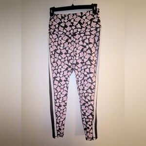 Zelos Leggings Floral with Black & White Stripes On Side Size Large